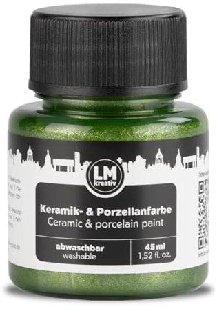 LM-Kreativ Vernice per ceramica e porcellana, 45 ml, verde metallizzato, lavabile in lavastoviglie, ideale per dipingere tazze, pittura in ceramica, progetti creativi su vetro, ceramica, porcellana