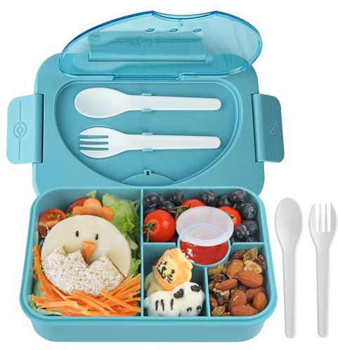 MaMix Bento Box Adult Lunch Box, Lunch Boxes for Kids, 5 Compartment Lunch Box Containers for Adults, Meal Prep Containers Reusable & Leakproof (Blue)