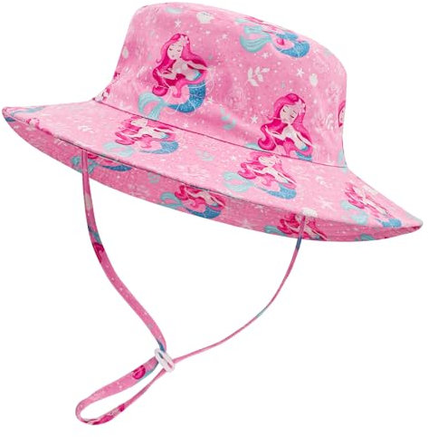 LACOFIA Kleinkind Baby Sonnenhut Kinder Mädchen Sommer Mütze UPF 50+ Hut für Strand Schwimmen Schwimmbad Breiter Krempe/Schnell Trocknend Rosa Meerjungfrau 3-7 Jahre