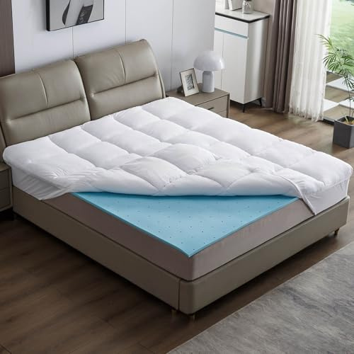 AMBINESS® Matratzen Topper mit Memory Foam Gel Kern | 7 Größen | 80x200cm - 180x200cm | 7cm Gelschaum Matratzentopper | Spannumrandung temperaturregulierend Maschinenwaschbar | Öko-Tex | 90x200cm