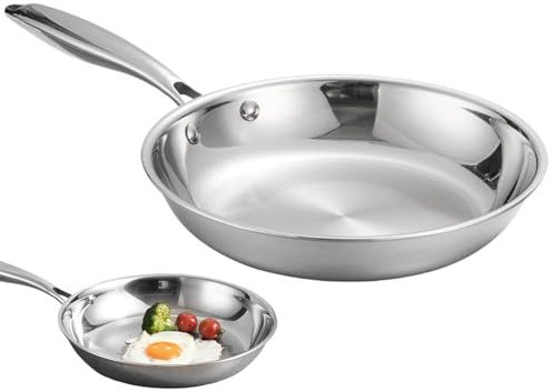 SVCEQZE Edelstahl Pfannen 20/22/24/28CM Pfanne Unbeschichtet, Edelstahlpfanne Unbeschichtet, Tiefe Bratpfanne, Ofenfest Steakpfanne Kochpfanne Für Alle Herdarten Induktionspfanne Für Omelett-Kochen
