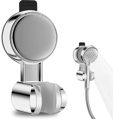Suction Shower Head Holder, Adjustable Shower Holder Bracket Universal Shower Head Holders Replacement Wall Mounted Removable Suction Cup - No Drilling (Silver)
