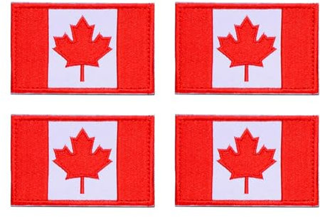 4 PCS Canada Flag Maple Leaf Iron On/Sew On Patch Tactical Embroidered Emblem Applique Badge Patches for Jeans,Hat,Bag,T-Shirt,Jersey,Repair,Craft,Clothing,Backpack,Jacket,Costume