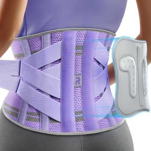 Rakiie Rückenstützgürtel für Damen, 9-faches Rückenbandage, Ergonomische Lendenwirbelstütze mit 3D-Pad, Nierengurt von Rückenschmerzen, Lila Größe S (Taille: 70–85CM)
