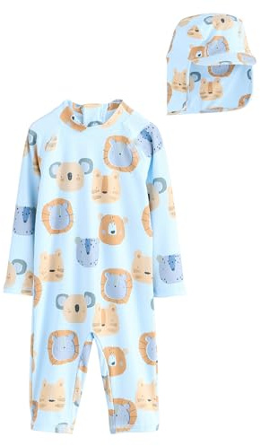 NEXT Jungen Standard Sonnenschutz-Badeanzug und Mütze, Set Blau 86-92
