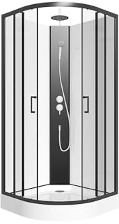 Vente-unique - Cabine de douche quart de cercle - Hauteur ajustable - L90 x l90 x H200/220 cm - Noir et blanc - ROVATA