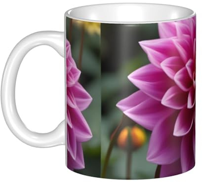 UDFKGLP Tasse en céramique motif fleur de dahlia pour cappuccino, latte, céréales, yaourt, lait, boissons chaudes ou froides, four à micro-ondes