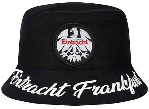 Eintracht Frankfurt 80ziger Adler Patch Fischerhut, Bucket Schriftzug und 80er Adler-Patch-Logo Größe S/M und L/XL (DE/NL/SE/PL, Alphanumerisch, L, XL, schwarz)