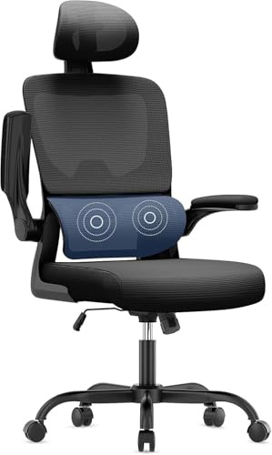 naspaluro Silla Oficina Ergonómica Soporte Lumbar,Malla Transpirable 136kg | Silla Escritorio Oficina con Reposacabezas Regulable, Altura Regulable, Reposabrazos Para Oficina y Hogar, Mejora Negro