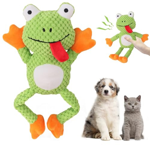 SPERMUOY Hundespielzeug,Hund Quietschspielzeug mit Knitterpapier,Quietschendes Hundespielzeug Interaktives Plüschhundespielzeug für Welpen Kleine Mittlere Hunde, Frosch