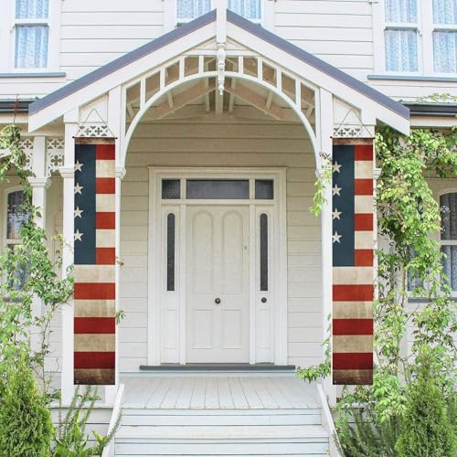 2 Stück Willkommensbanner zum Aufhängen, Frühjahr, Sommer, Haustür, Veranda, Banner, Vintage, amerikanische USA-Flagge, saisonale Tür, hängende Veranda, Schild, Bauernhaus, Innenwand, Hintergrund