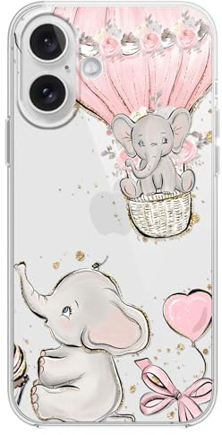 FancyCase Compatible with iPhone 17 Case (6.3inch)-Cute Elephant Design with Balloon Cartoon Animal Pattern Flexible TPU Protective Clear Case (Balloon Elephant)