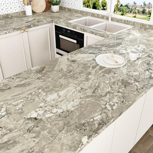 HotDecor Brown Marble Effect Self Adhesive Sticky Back Vinyl Kitchen Wallpaper Worktop Vinyl Covering Retro Concrete Wallpaper for Living Room Kitchen Cupboard Wrap Furniture Contact Paper 60 x 300cm