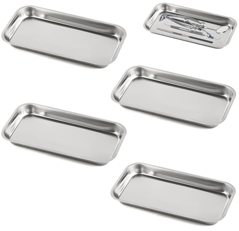 4 Stück Silber Instrumententablett, Serviertablett Edelstahl, Rechteckige Tabletts, Labortablett für Labor-Servierplatten, Klein Fütterung von HaustierenTablett(22,5 * 12 * 1,7cm)