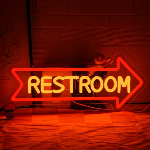 Gyaksjm Restroom Neon Signs for Wall Decor Restroom Led Sign Dimmable USB Bathroom Neon Light with Arrow Toilet Bathroom Signs for Home Bar School Shopping Mall Hotels Hospitals