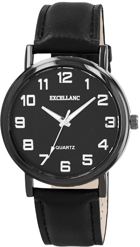 Excellanc Herren Armbanduhr aus Kunstleder in Schwarz, in Einer Länge von 25.5 cm, Klassisches Design für jeden Mann