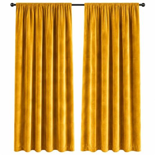 Samt Gardinen Blickdicht mit Kräuselband 140x245 cm – Thermo Verdunkelungsvorhänge für Wohnzimmer, weicher Samtvorhang (1, Senfgelb)