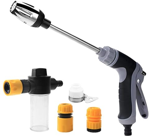 Power Jet Hochdruckpistole, Powerjet Hochdruckreiniger für Gartenschlauch, T8+ Schaumpistole Autowäsche mit zwei Anschlüssen und drei Kunststoffanschlüssen, Ideal für Gartenreinigung, Auto- und Terras