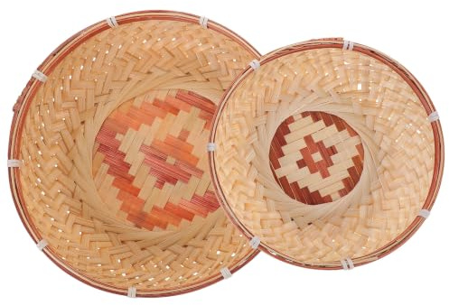 2 Pièces Panier Tressé Rond en Bambou, Fait Main, Élégant