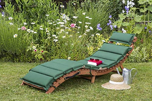 MERXX Ipanema Liege, braun, FSC Eukalyptusholz, 178x54x70cm, klappbar, inkl. Kissen grün/beige