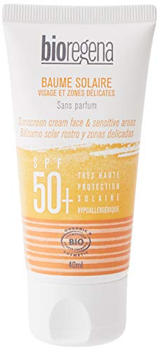 Bioregena | Crème solaire SPF50 Visage & Zones délicates bio | Très Haute protection solaire | Haute tolérence & Résiste à l'eau | Hypoallergénique | 100% filtre minéral | 40 ml | Made in France