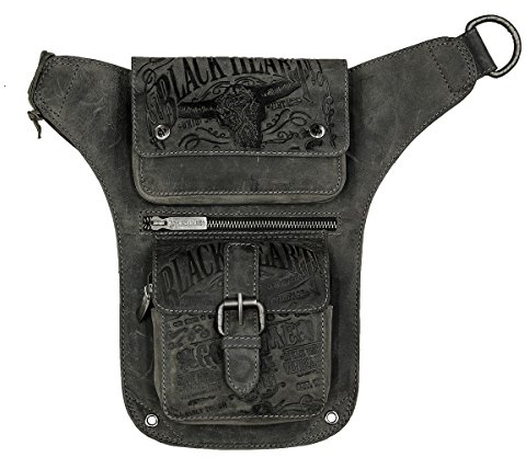 JACK'S INN 54 Beintasche - Kollektion Black Bourbon Bikertasche Night aus schwarzem Echtleder