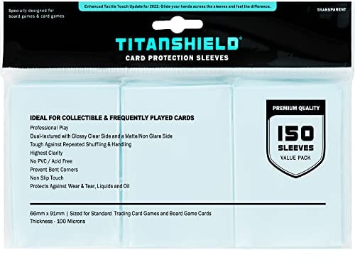 TitanShield (150 Sleeves/Clear) Standard Size Board Game and Matte Trading Card Sleeves Deck Protector for Magic The Gathering MTG, Pokemon, Baseball Collection, Dropmix