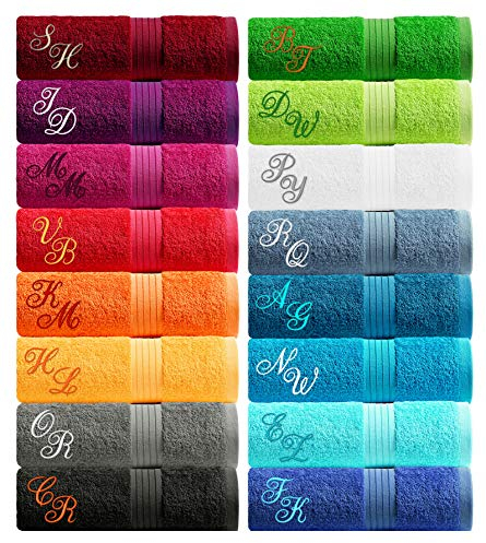 Lashuma Duschtuch Grau - Dunkel Bestickt mit Monogramm, Frottee Badetuch 70x140, Handtuch Linz