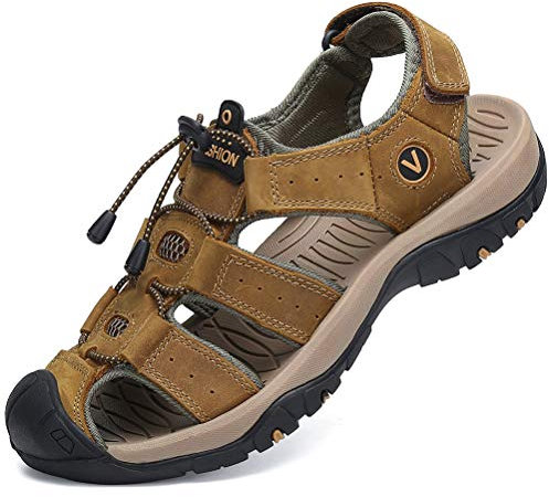 FLARUT Sandalen Herren Outdoorsandalen Sommer Wanderschuhe Trekkingsandalen Leder Strand Wandersandale Laufschuhe Lässige Sneaker Sportsandalen(braun,45)