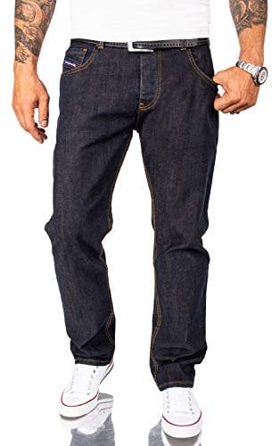 Rock Creek Herren Jeans Hose Comfort Fit Jeans Herrenjeans Herrenhose Denim Stonewashed Basic Weites Bein Raw RC-2165 Dunkelblau W40 L34