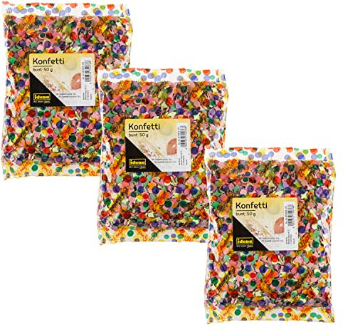 Idena 8270080 - Konfetti, 3 Beutel mit jeweils 50 g, Papierkonfetti, Geburtstag, Dekoration, Mottoparty, Karneval