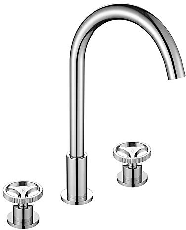 AOEIUV Industrie Stil Waschtischarmatur Dreiloch Doppelgriff Waschtisch Mischbatterie Messing Badarmatur Wasserhahn mit Warmes und Kaltes Wasser für Badzimmer,Chrome