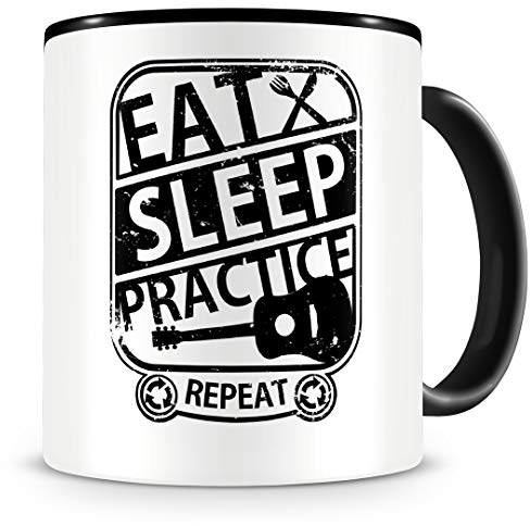 Samunshi® Gitarren Tasse mit Spruch Eat Sleep Practice Repeat Geschenk für Musiker Kaffeetasse groß Lustige Tassen zum Geburtstag schwarz 300ml