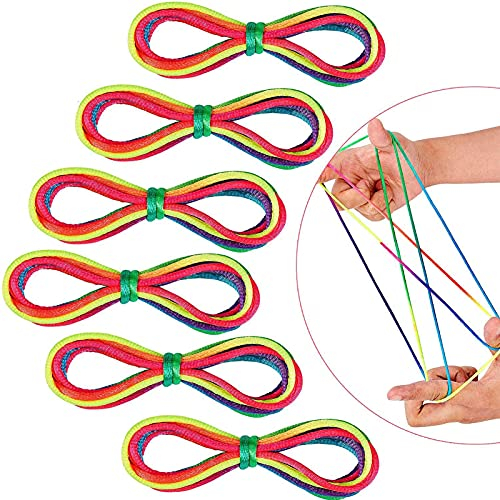Sunshine smile Fadenspiel Fingerspiel,12 Stück Fingertwist,Regenbogen Fingerspiel,Rainbow Rope,Regenbogen Schnur Finger,Fadenspiele Für Kinder für Kindergeburtstag als Mitgebsel für Mädchen & Jungen