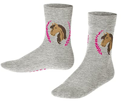 FALKE Unisex Kinder Socken Horse K So Baumwolle gemustert 1 Paar, Grau Light Grey 3400, 27-30