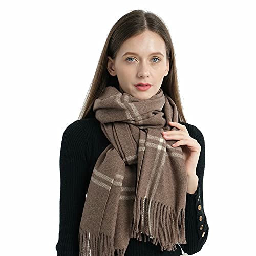 Banli Wollschal mit Fransen xxl damen schal winter, flauschige Schal Damen Mädchen, Kariert