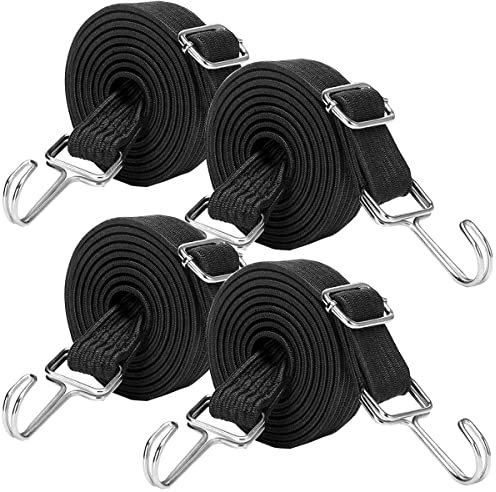 SupLetsico Adjustable Bungee Cords With Hooks, 4 Pack 2M Elastic Bungee Straps Long Elasticity Rope Heavy Duty Bungee Strap with hook for Motorcycle, Car, Bike Luggage Fixings Straps Width 1.12 Black