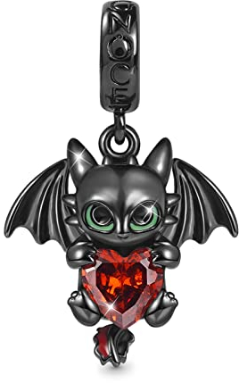 GNOCE Fliegender Drache Anhänger Dangle Charm Sterling Silber mit Herz Zirkonia Stein Fit Armband/Halskette für Frau Damen Schmuck Geschenk Idee (Schwarz)
