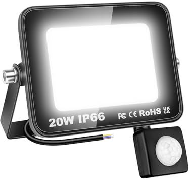 AUXTINGS 20W LED Strahler Mit Bewegungsmelder, 2000lm Scheinwerfer 6000K Kaltweiß Fluter Aussenstrahler Flutlicht Aussenlampe Für Innenhöfe Sportplatz Garage Garten Werkstatt, IP66