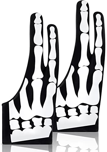 Jecery 2 Pieces Skeleton Artist Glove for Drawing Tablet Glove for Graphics with 2 Finger Digital Tablet Drawing Glove Palm Rejection Glove for Pad Painting Writing, Right Hand, 2.76 x 7.28 Inches