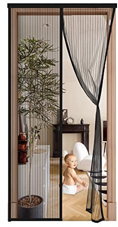 Moustiquaire Porte Fenetre Aimantée 90x215cm,Rideau Anti Mouche Magnetique Anti Insectes,Fermeture Automatique,Anti-Moustiquaire pour Couloirs, Portes, Patio,Sans Perçage,Noir