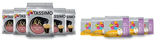 Tassimo Café Dosettes - 80 boissons L'Or Long Doux (lot de 5 x 16 boissons) & Café Dosettes - 105 boissons Petit Déjeuner (lot de 5 x 21 boissons)
