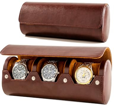 MR.OKAY 3 Watch Travel Case- Classic Leather Watch Case With Perfect Texture.Portable Watch Roll Or Organizer For Storage And Display. Luxury Gifts For Men, All Handmade by Artisans.