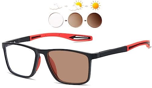 KOOSUFA Photochromic Reading Glasses Blue Light Blocking Sun Readers UV Protection TR90 Super Lightweight Sunglasses for Men Women 3 in 1 Lenses Darken In Sunlight Brown Lens/Black red 2.5