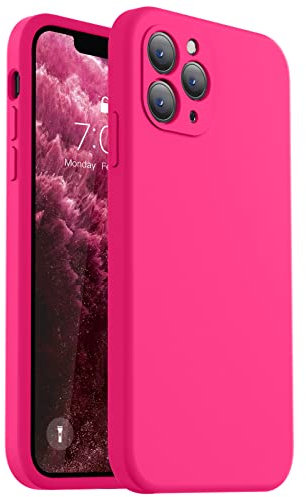 Vooii Compatible with iPhone 11 Pro Case, Upgraded Liquid Silicone with [Flat Edges] [Camera Protection] [Soft Anti-Scratch Microfiber Lining] Phone Case for iPhone 11 Pro 5.8 inch - Hot Pink