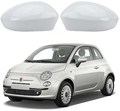 1 Paar Spiegelabdeckungen Ersatz für Fiat 500 500C 500E 2007-2024/Grande Punto 2005-2018, Auto Spiegelkappen Außenspiegel Außenspiegelkappe Rückspiegelkappe Abdeckungen, Außenspiegelgehäuse (Weiß)