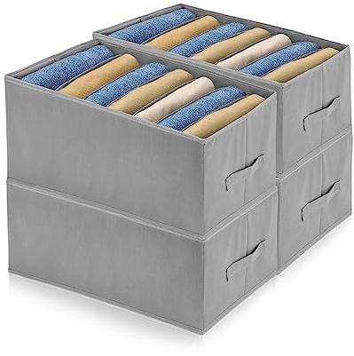 BOSCOW 4 Stück Kleiderschrank Organizer, (44x30x20,5 cm), 7 breite Fächer, zur Aufbewahrung von Jeans, Hosen, Pullovern, Hoodies und anderen Kleidungsstücken