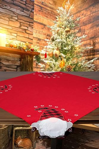 KAMACA Tischdecke Mitteldecke 85x85 cm quadratisch mit appliziertem Wichtel - Motiv Küche Esstisch Tisch Dekoration Eyecatcher in Herbst Winter Weihnachten (Wichtel)