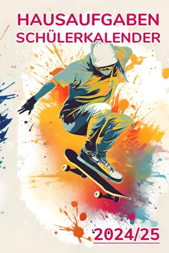 Hausaufgaben Schülerkalender: Skater Cover für Schüler mit Datum Notizen | Schülerplaner | To Do Listen | Stundenplan | Hausaufgabenheft |