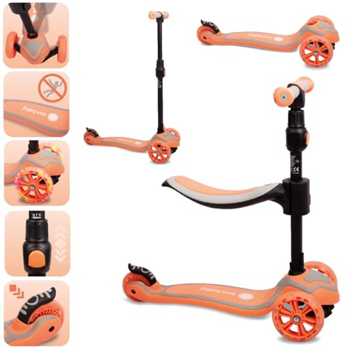 sun baby Roller Scooter Kinder 3 Jahre, LED große 3 Räder, Abnehmbarem Sitz, Kinderroller, Childern's Scooter (Orange)